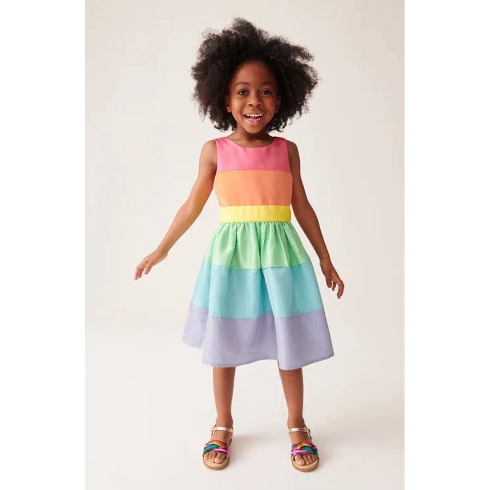 Little Bird By Jools Oliver Rainbow Pastel Party Dress 4-5Y Bow Easter Birthday